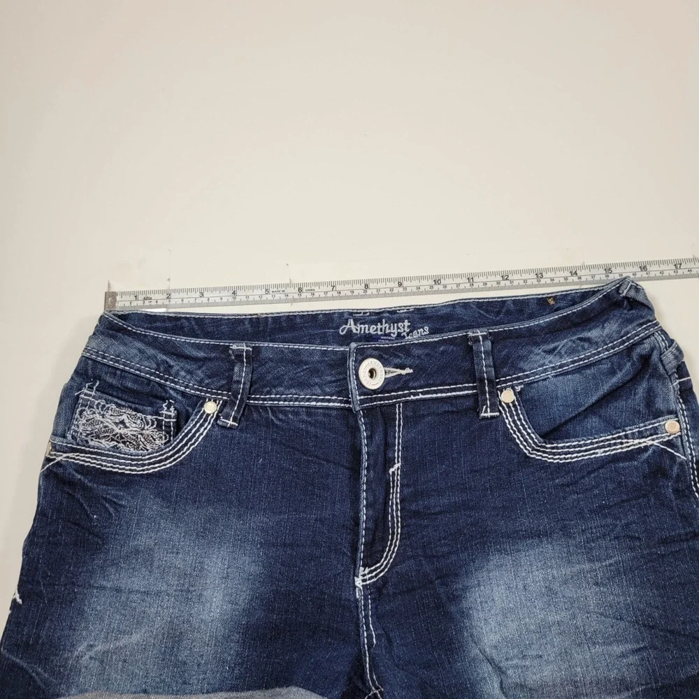 Amethyst Jeans Denim Shorts Womens 11 Blue Excellent Embroidered Cuffed Boho